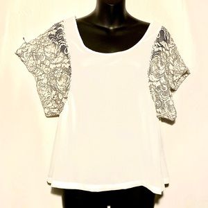 Anthropology Love Stitch Boho top blouse with lace sleeves